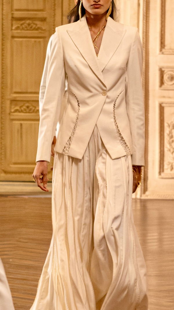 White Jacket with Curved Panelled Palazzo